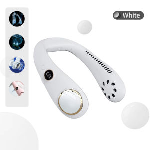 Electric Portable Neck Fan Rechargeable Bladeless Mini Fan Power Display 3 Gears Adjustable Wearable Hands Free Air Cooling Fan Outdoor Hanging Sport Fan