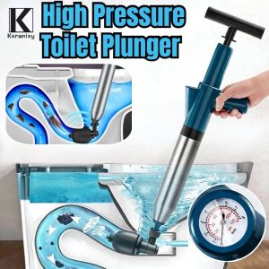 Keranixy High Pressure Toilet Plunger Air Pump Clogged Remover New Metal Anti-Splash Durable Drain Declogger