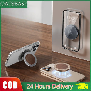 Oatsbasf Metal Foldable Double-Sided Magnetic Phone Holder Wooden Phone Stand Phone Grip Kickstand