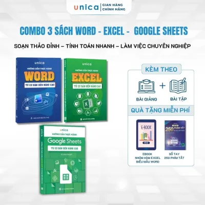Combo 3 Sách Word - Excel - Google Sheets Unica Hướng Dẫn Thực Hành Tin Học Văn Phòng Video Bài Giảng