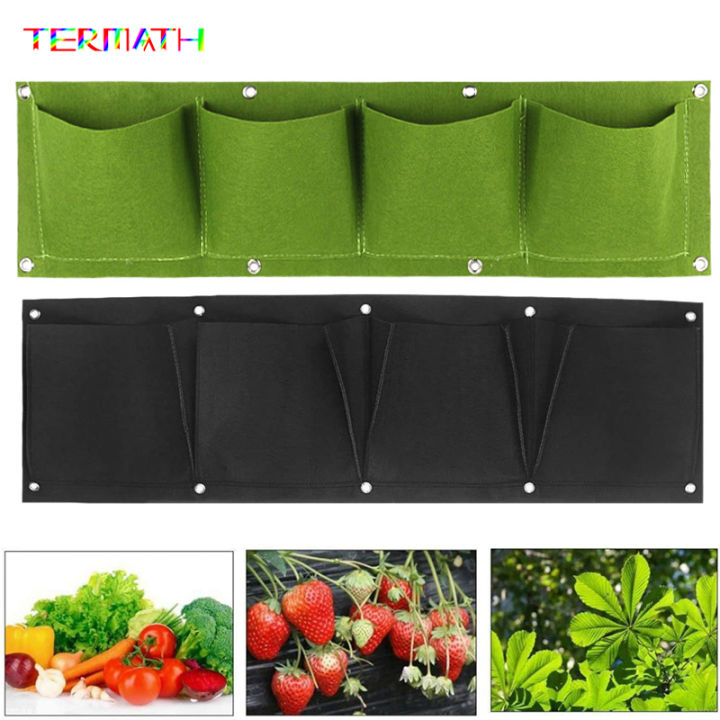 TERMATH 4 Pockets Wall Hanging Planting Bag Vertical Garden Planter Bag