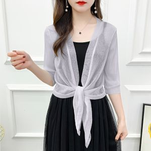 DAWEIF Polyester Womens Cardigan Tulle One Size Sun Protection Clothing Short Cardigan Womens