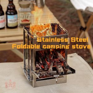 Chill Journey Stainless Steel Firewood Stove Cooking Stove Charcoal Foldable Grill camping