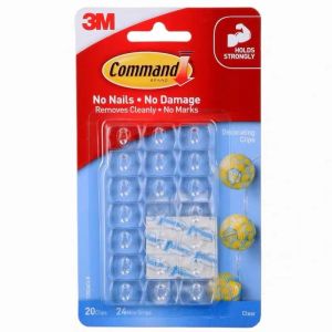 20-Clips 3M Command Decorating Clips Damage-Free Hanging Clear Plastic Hooks Command Decorating Clips Clear