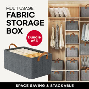 🇸🇬【Bundle of 4】Foldable Linen Storage Box / Storage Container / Fabric Storage Box with Steel Frame / Oxford Wardrobe Organizer / Foldable Storage Box - Storage | Organizer | Space Saver | Stackable
