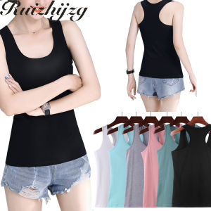 Ruizhijzg S-3XL Phụ Nữ Singlet Cotton Mùa Hè Slim Tank Top Cộng Với Kích Thước Phụ Nữ Không Tay Phòng Chờ Summery Top Lót Cộng Với Kích Thước Màu Sắc Rắn Mặc Giản Dị