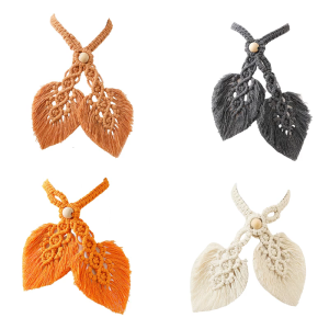 Cotton Rope Curtain Tieback Hand Knitting Double Leaf Tassels Curtain Holdback with Bead Drape Tie Home Decoration