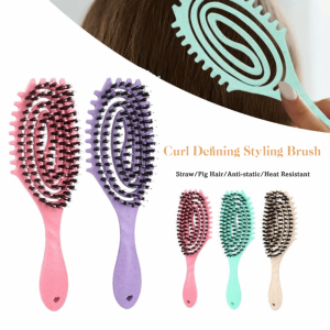 CANICECA Bristle Hollow Hollow Comb Anti-Static Arc-Shaped Design Arc-Shaped Comb Dual Purpose Boar Bristle Anti-Static Styling Brush Dry Wet Use