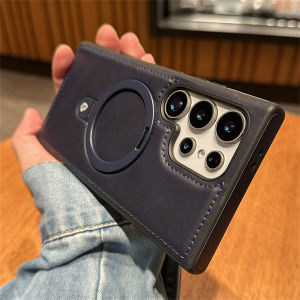 Business Retro Leather Holder Case For Samsung Galaxy S25 S24 Ultra S23 S22 Plus Wireless Shockproof Cover For Magsafe
