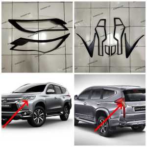 Paket garnish lampu hitam doff All New Pajero 2016.