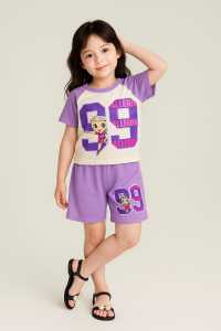 Stelan Baju Anak Perempuan Motif Viral Model Kekinian Lengan Pendek Usia 1-10 Tahun Bahan Katun