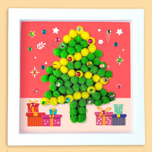 (1Piece) Kid DIY Pom Pom Puffy Ball Button Painting Display Frame DIY Art Craft Kits Holiday Christmas Activity Fun Education
