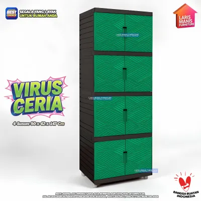 LEMARI PAKAIAN KINGDOM VIRUS LEMARI PINTU 3 SUSUN KABINET LEMARI PLASTIK MINIMALIS - FULL CREAM