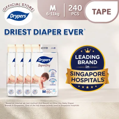 Drypers SuperDry Premium Tape Baby Diaper M (6-11kg) 60sx4 - Carton