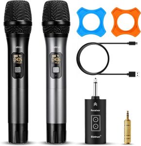 Wireless Microphone with Bluetooth Professional UHF Dual Handheld Dynamic Metal Mic System Set with Rechargeable Receiver 160 ft Range 1/4Output for Karaoke Machine Singing Amp PA Speaker