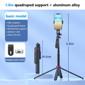 P185 1.8m Selfie Stick Tripod Monopod Accessories for Phone Gopro Camera for Live Video Recording