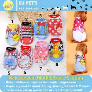 Baju Anjing Kucing Model Kaos Printing Karakter Disney Bahan Poliester Nyaman Size XS-XXL Pilihan Motif Beragam