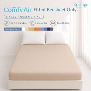 SPRINGO Premium Cotton Plain Fitted Bedsheet Only 880 Thread Count Comfortable Single Queen King BFP