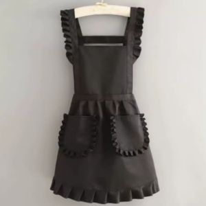 ChicLiving Kitchen Cooking Apron Korean Princess Lace Ruffle Waterproof Cotton Double Pockets Anti Fouling