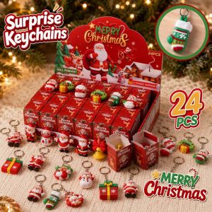 Lucky Star.my 24 Grid Christmas Blind Box Keychain Set Surprise Punch Toy Party Favor Classroom Reward Kids Collectible Gift
