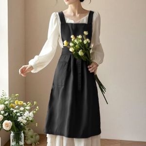 SQMETR Polyester Kitchen Apron Waterproof European Style Garden Work Clothes  Breathable Home Cleaning Apron for Girls