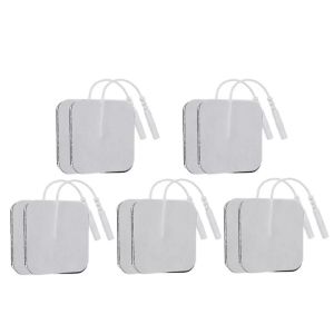 10pcs 5x5cm Reusable Extra Electrodes Patches Silicone Gel Adhesive Electrode Pads for Tens EMS Unit Digital Body Therapy Massage Machine With 2mm Plug