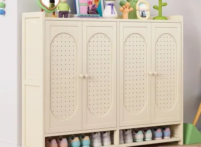 【On Hand】Bamboo Shoe Cabinet Double Arc Perforated 2/3/4Door Breathable Suitable for Living Moom