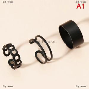 [COD] Big House 3 6pcs Vintage Black Rings Set For Women Girls Punk Metallic Geometric Simple