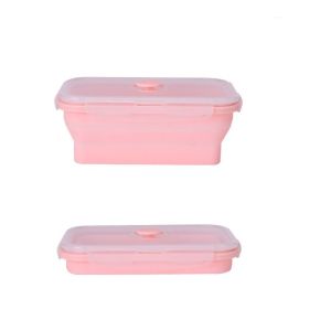 CHENJIE สี่เหลี่ยมผืนผ้าทรงสี่เหลี่ยม ภาชนะบรรจุอาหารซิลิโคนพับเก็บได้ ไมโครเวฟได้ พร้อมฝาปิด กล่องอาหารกลางวันกล่อง พับเก็บได้ ทนต่ออุณหภูมิสูง กล่องเก็บอาหาร กิจกรรมกลางแจ้งกลางแจ้ง