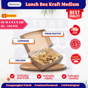 Lunch Box Medium Bahan Kraft Full Laminasi - Ukuran 16 x 9 x 5 (100 Pcs)
