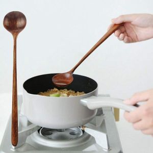 MICANGP Korean Style 10.9 Inches Tableware Long Handle Natural Wood Wooden Cooking Supplies Spoons Kitchen Utensil Soup Spoon
