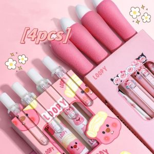4pcs/set Cute Pink Beaver Loopy Black Pen 0.5mm Press Gel Pen St Pen Tip Quick Dry Student Stationery Supplies
