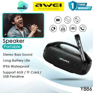 Awei Y886 Wireless Speaker with Microphone Surround Bass Sound Outdoor Speaker Portable Karaoke Speaker Awei Speaker
