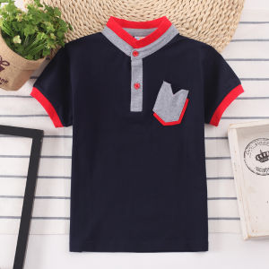 2-16 Years Kids T-shirt Boy polo shirt stand collar Pocket 100% Cotton Korean Fashion wear Ready Stock