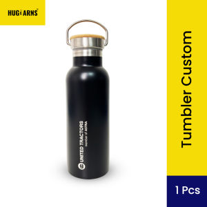HUGeARNS - Tumbler Custom Print UV Custom / Termos Tutup Bambu Print Nama / Cetak Souvenir Botol Minum / TumblerTutup Bambu Vacuum Insulated Tumbler Stainless Steel 500ml Custom Grafir Laser Logo Nama Tulisan / Tumbler Custom Corporate Merchandise Gifts