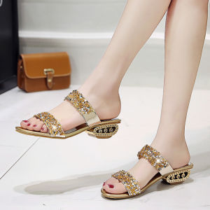 Glitter Sandals for Women 2023 Summer New Style Fashion Sandal Shoes for Lady Middle Heel Sandals for Wedding Shiny Sandal 1 inches