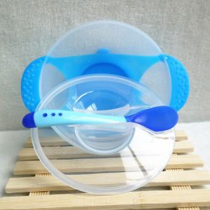 Baby Dinner Feeding Bowls Dishes Sets/Baby Tableware With Temperature Sensing Spoon+Sucking Bowl