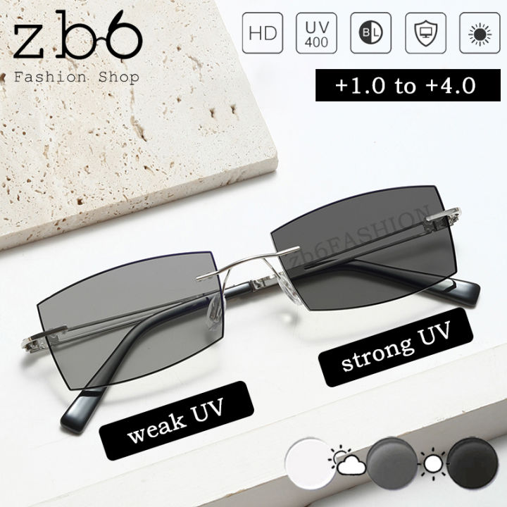 Black Edge Photochromic Reading Glasses to Anti Blue Light  Far-sight Graded Glasses for Women Men Cutting Edge Frameless Presbyopia  Glasses