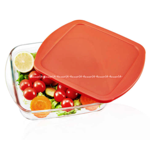 Culinart 1.4L Wadah Saji Bahan Kaca Dengan Tutup Square Warna Merah Kualitas Food Grade Dilengkapi Tutup 14liter Culin Art