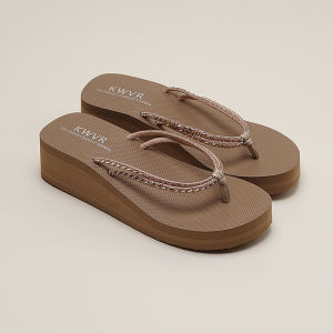 [Free Shipping] Daily Commuting Beach Sandals Wedge Heels with Thin Straps Diamond-Embellished Thick Sole Invisible Height Increase Leg-Lengthening Soft Sole Comfortable