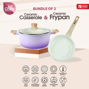 Felli La Chefz Ceramic Cookware Set (5 Pcs) [Casserole 24cm + Frypan 24cm + Silicone Utensils) - Indigo Purple
