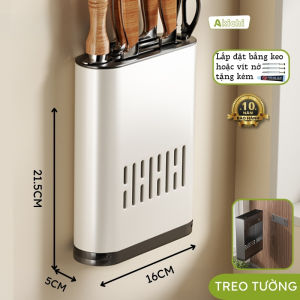 Hộp đựng dao AKICHI giá cài dao kéo kệ để dao treo tường thép Carbon chống gỉ có khay hứng nước
