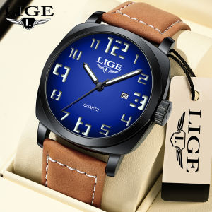 LIGE Fashion Men Watch Leather Strap Waterproof Luminous Sports Quartz Date Watches For Men + Box