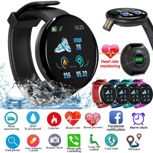 Elctech D18S Smart Watch Round Fitness Digital Watches Mens Womens Smartwatch Heart Rate Monitor Waterproof Bluetooth Smart Bracelet Android IOS