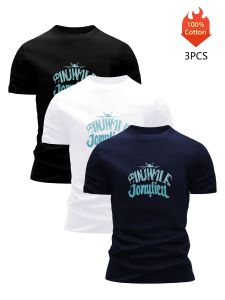 3 Pack T-Shirt Mens 100% Cotton Graphic Printed Tees Funny Summer Blouse Casual Breathable Cool High Quality Clothing