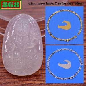 Mặt dây chuyền Phật Phổ hiền mã não trắng 2.2 x 3.6cm 2.9 x 4.5cm kèm vòng cổ dây chuyền inox + móc inox Phật bản mệnh