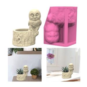 Silicone Flower Pots Mold Flower Vase Molds Owl Shape Silicone Texture for Succulent Planter and Resin Casting Craft