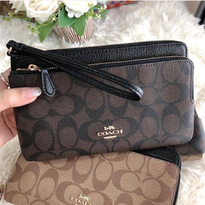 Coach Double Zip Wallet In Signature Canvas C5576 - Brown/Black | Lazada PH