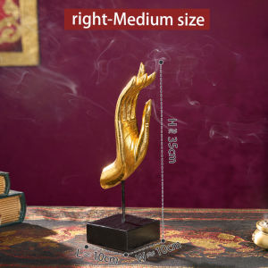 มือพระพุทธสีทอง ตั้งบนฐาน ของตกแต่ง ห้องรับแขก วัด รีสอร์ท โรงแรม ทองคำเปลว แต่งบ้าน มือสีทอง มือพระ มือปิดทองวางตู้ทีวีประดับพระหัตถ์ทอง