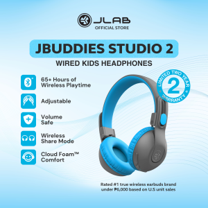 JLab JBuddies Studio 2 On-Ear Kids Wired Headphones Toddler Headphones Kid Safe Studio Volume Safe Volume Limiter Folding Adjustable Noise Isolation with Mic